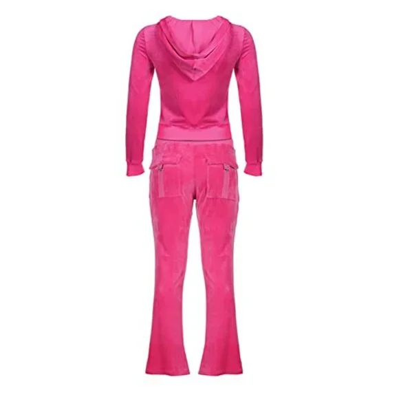Velour Tracksuit Set Y2K Heart Print Cropped Hoodie Sweatpants Lounge Wear - Picture 4 of 7